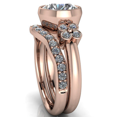 Andrea Round Moissanite Full Bezel 4 Lucky Clover Sides Ring-Custom-Made Jewelry-Fire & Brilliance ®
