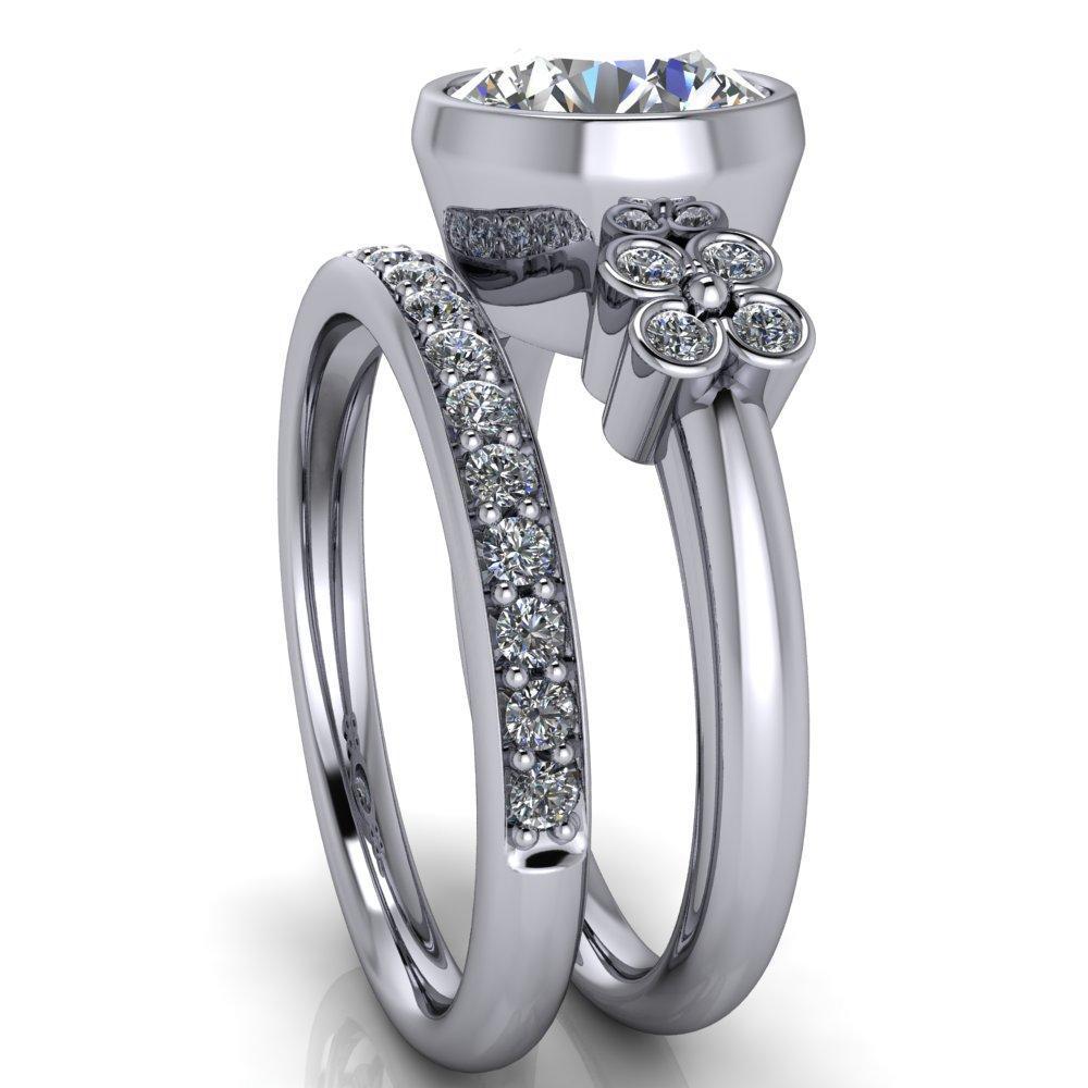 Andrea Round Moissanite Full Bezel 4 Lucky Clover Sides Ring-Custom-Made Jewelry-Fire & Brilliance ®
