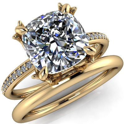 Angelica Cushion Moissanite Angel Wings and Diamond Band Ring-Custom-Made Jewelry-Fire & Brilliance ®