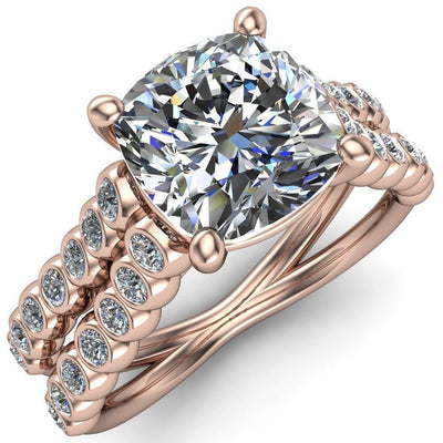 Arden Cushion Moissanite Double Diamond Side Bezel 4 Prong Ring-Custom-Made Jewelry-Fire & Brilliance ®
