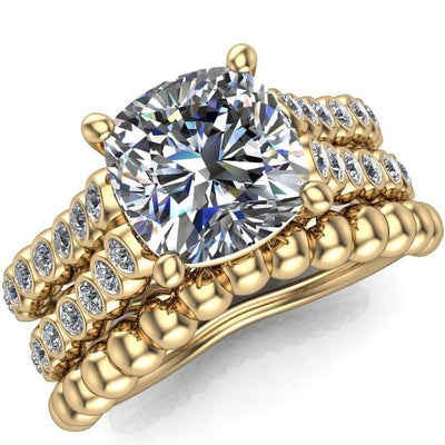 Arden Cushion Moissanite Double Diamond Side Bezel 4 Prong Ring-Custom-Made Jewelry-Fire & Brilliance ®