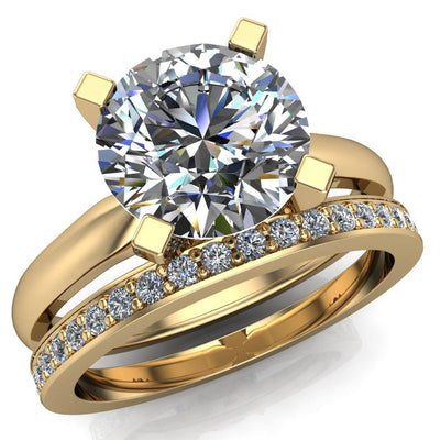 Ariana Round Moissanite Classic 4 Prong Collar Pinched Shank Solitaire Ring-Custom-Made Jewelry-Fire & Brilliance ®