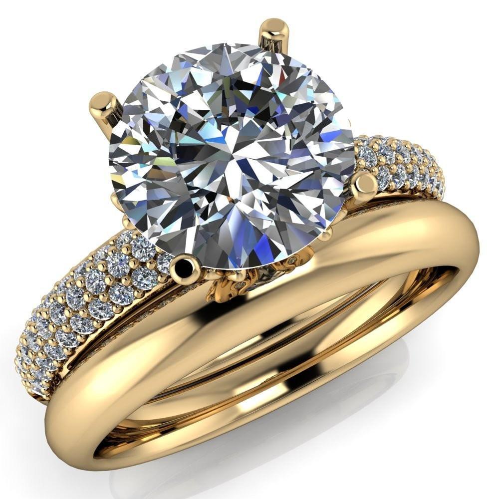 Arianna Round Moissanite Micro Pave Diamond Shoulders and Diamond Bezel Filigree Ring-Custom-Made Jewelry-Fire & Brilliance ®