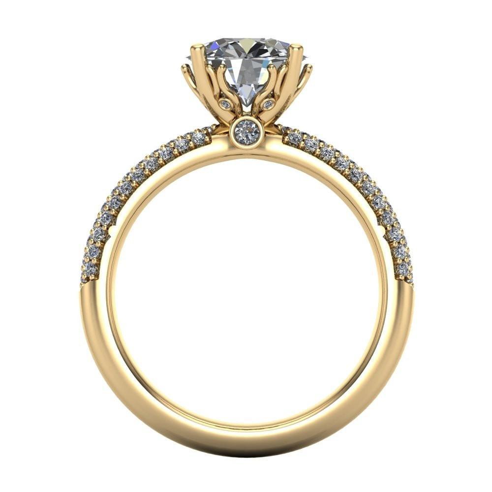 Arianna Round Moissanite Micro Pave Diamond Shoulders and Diamond Bezel Filigree Ring-Custom-Made Jewelry-Fire & Brilliance ®
