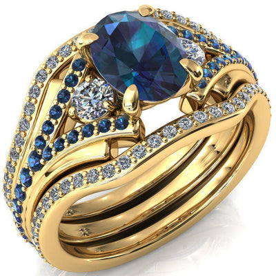 Arietis Oval Alexandrite Diamond Sides 3/4 Eternity Accent Alexandrite Ring-Custom-Made Jewelry-Fire & Brilliance ®