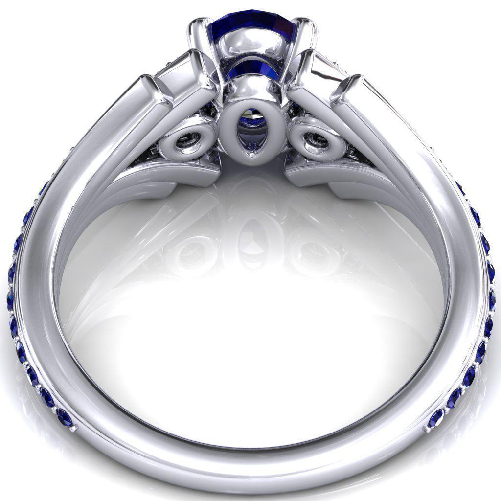 Arietis Oval Blue Sapphire Diamond Sides 3/4 Eternity Accent Blue Sapphire Ring-Custom-Made Jewelry-Fire & Brilliance ®