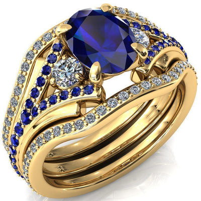 Arietis Oval Blue Sapphire Diamond Sides 3/4 Eternity Accent Blue Sapphire Ring-Custom-Made Jewelry-Fire & Brilliance ®