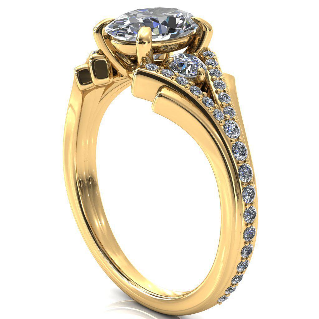 Arietis Oval Moissanite 4 Prong 3/4 Bead Split Shank Diamond Accent Ring-FIRE & BRILLIANCE