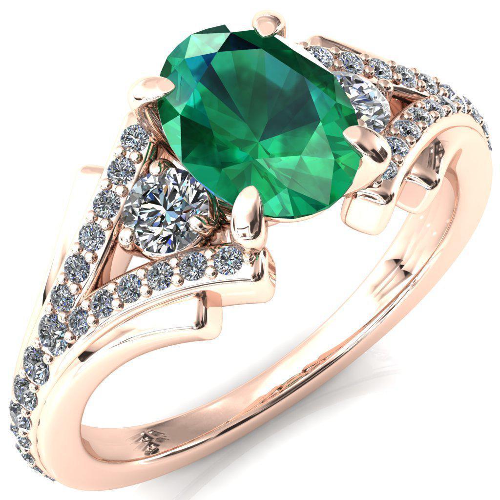 Arietis Oval Emerald 4 Prong 3/4 Bead Split Shank Diamond Accent Ring-FIRE & BRILLIANCE