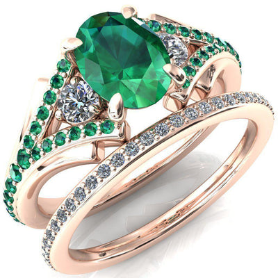 Arietis Oval Emerald Diamond Sides 3/4 Eternity Accent Emerald Ring-Custom-Made Jewelry-Fire & Brilliance ®