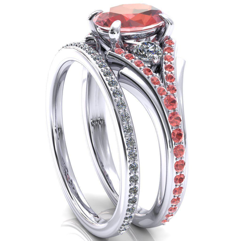 Arietis Oval Padparadscha Sapphire Diamond Sides 3/4 Eternity Accent Padparadscha Sapphire Ring-Custom-Made Jewelry-Fire & Brilliance ®