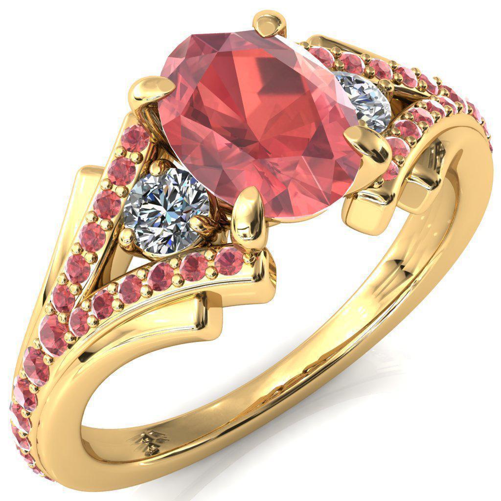 Arietis Oval Padparadscha Sapphire Diamond Sides 3/4 Eternity Accent Padparadscha Sapphire Ring-Custom-Made Jewelry-Fire & Brilliance ®