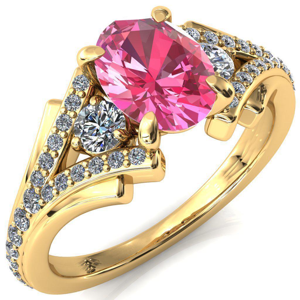 Arietis Oval Pink Sapphire 4 Prong 3/4 Bead Split Shank Diamond Accent Ring-FIRE & BRILLIANCE
