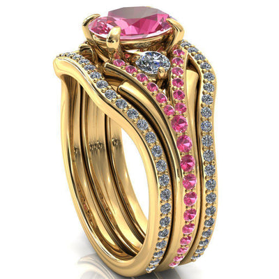Arietis Oval Pink Sapphire Diamond Sides 3/4 Eternity Accent Pink Sapphire Ring-Custom-Made Jewelry-Fire & Brilliance ®
