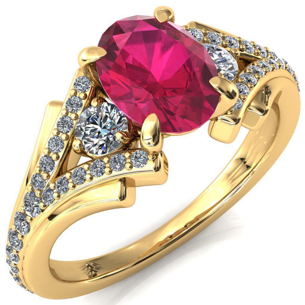 Arietis Oval Ruby 4 Prong 3/4 Bead Split Shank Diamond Accent Ring-FIRE & BRILLIANCE
