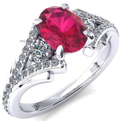 Arietis Oval Ruby 4 Prong 3/4 Bead Split Shank Diamond Accent Ring-FIRE & BRILLIANCE