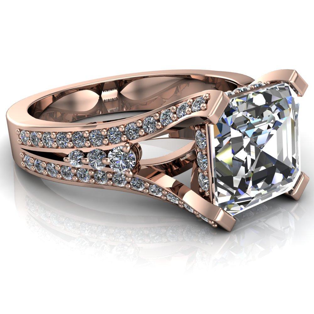 Arlow Asscher Moissanite Split Shank Diamond Channel 4 Prong Ring-Custom-Made Jewelry-Fire & Brilliance ®