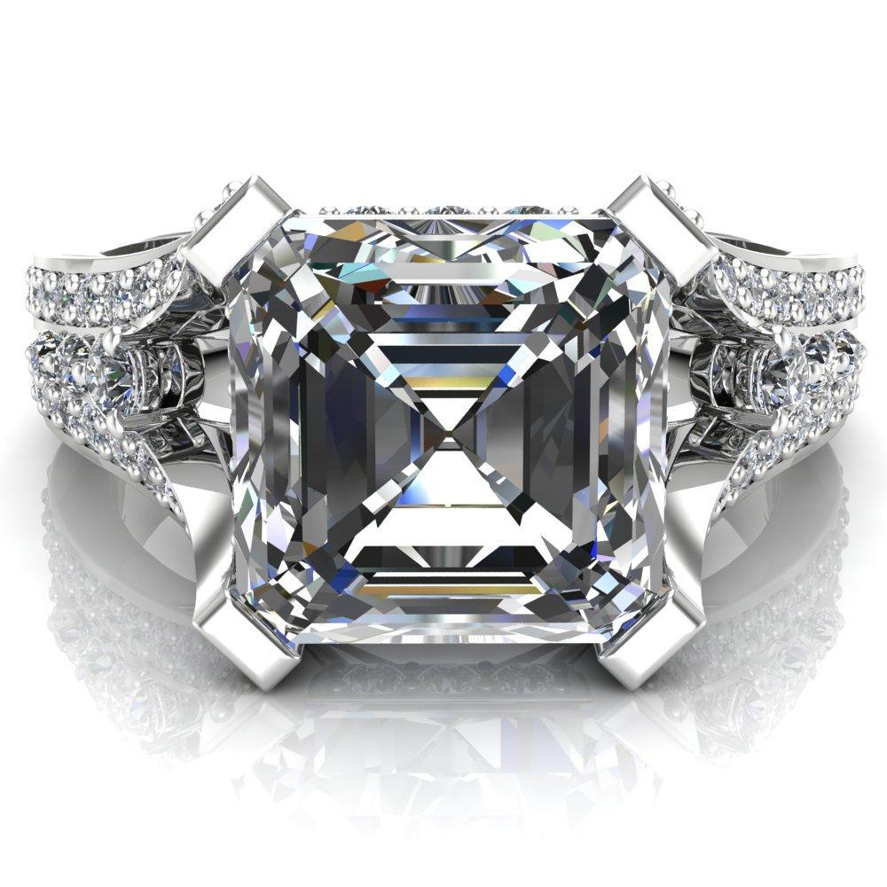 Arlow Asscher Moissanite Split Shank Diamond Channel 4 Prong Ring-Custom-Made Jewelry-Fire & Brilliance ®