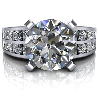 Arquette Round Moissanite 4 Prong Double Diamond Channel Setting Ring-Custom-Made Jewelry-Fire & Brilliance ®