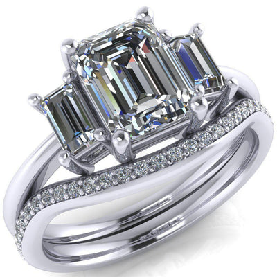 Arya Emerald Moissanite 3 Stone Comfort Fit Engagement Ring-Custom-Made Jewelry-Fire & Brilliance ®