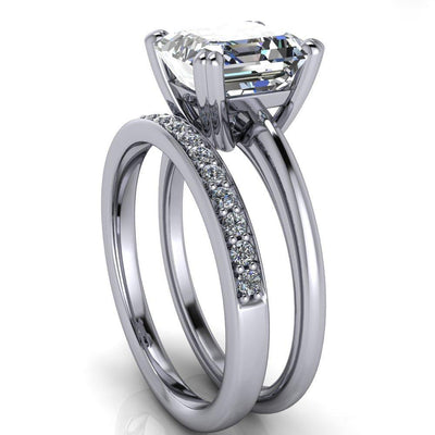 Ashton Asscher Moissanite 4 Prong Cathedral Engagement Ring-Custom-Made Jewelry-Fire & Brilliance ®