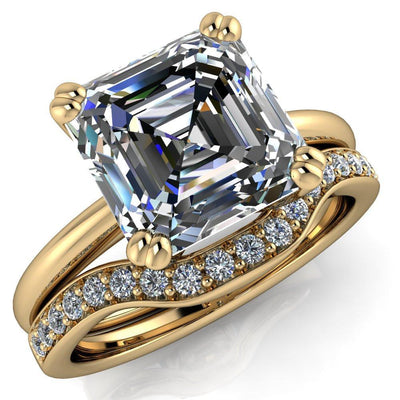 Ashton Asscher Moissanite 4 Prong Cathedral Engagement Ring-Custom-Made Jewelry-Fire & Brilliance ®