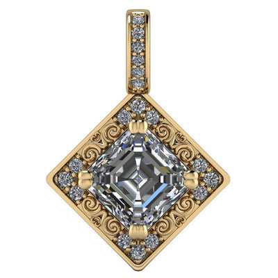 Asscher Moissanite 4 Double Prong Diamond Accent and Bail Pendant-Pendants-Fire & Brilliance ®