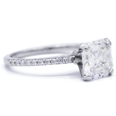 Asscher Moissanite 4 Prongs Diamond Accent Ice Cathedral Solitaire Ring-Solitaire Ring-Fire & Brilliance ®