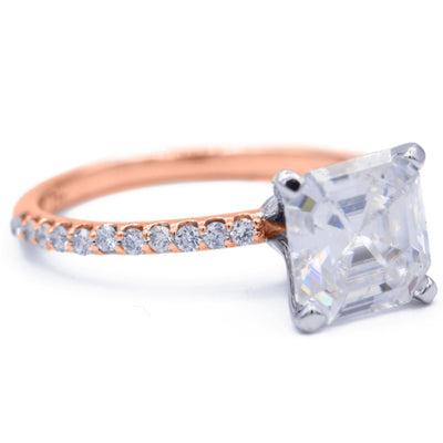 Asscher Moissanite 4 Prongs Diamond Accent Ice Solitaire Ring-Solitaire Ring-Fire & Brilliance ®