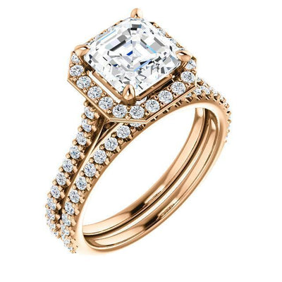 Asscher Moissanite Diamond Accent Ice Halo Bezel Ring-Custom-Made Jewelry-Fire & Brilliance ®