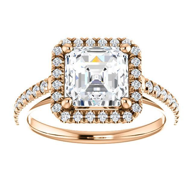 Asscher Moissanite Diamond Accent Ice Halo Cathedral Ring-Custom-Made Jewelry-Fire & Brilliance ®