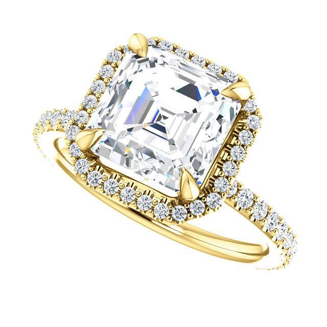 Asscher Moissanite Diamond Accent Ice Halo Collar Ring-Custom-Made Jewelry-Fire & Brilliance ®