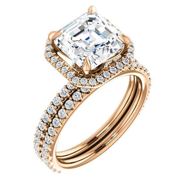 Asscher Moissanite Diamond Accent Ice Halo Collar Ring-Custom-Made Jewelry-Fire & Brilliance ®