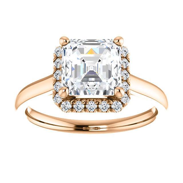 Asscher Moissanite Diamond Accent Ice Halo French-Set Ring-Custom-Made Jewelry-Fire & Brilliance ®