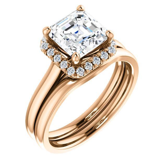 Asscher Moissanite Diamond Accent Ice Halo French-Set Ring-Custom-Made Jewelry-Fire & Brilliance ®
