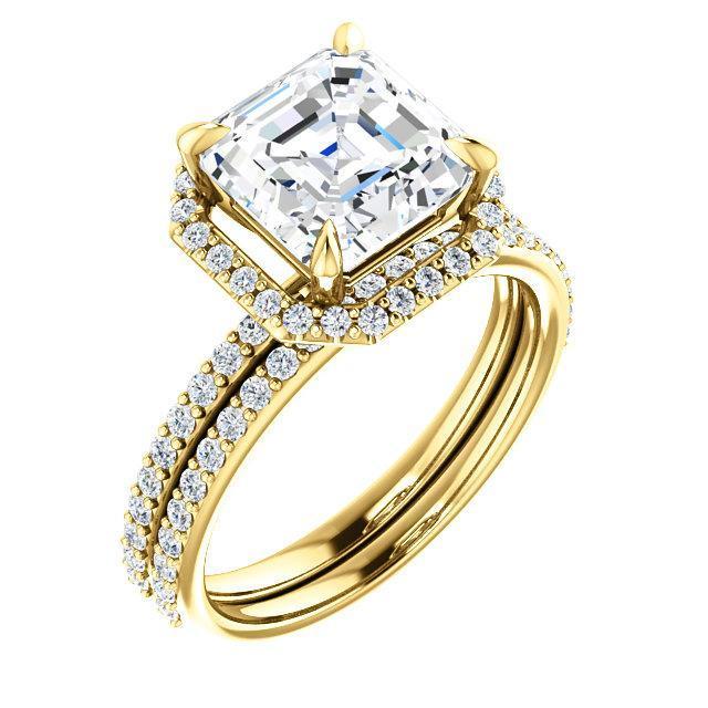Asscher Moissanite Diamond Accent Ice Halo Ring-Custom-Made Jewelry-Fire & Brilliance ®