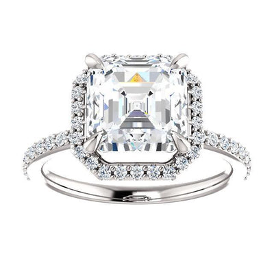 Asscher Moissanite Diamond Accent Ice Halo Ring-Custom-Made Jewelry-Fire & Brilliance ®