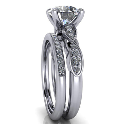 Atlantis Round Moissanite Infinite Diamond Shoulder 4 Prong Engagement Ring-Custom-Made Jewelry-Fire & Brilliance ®