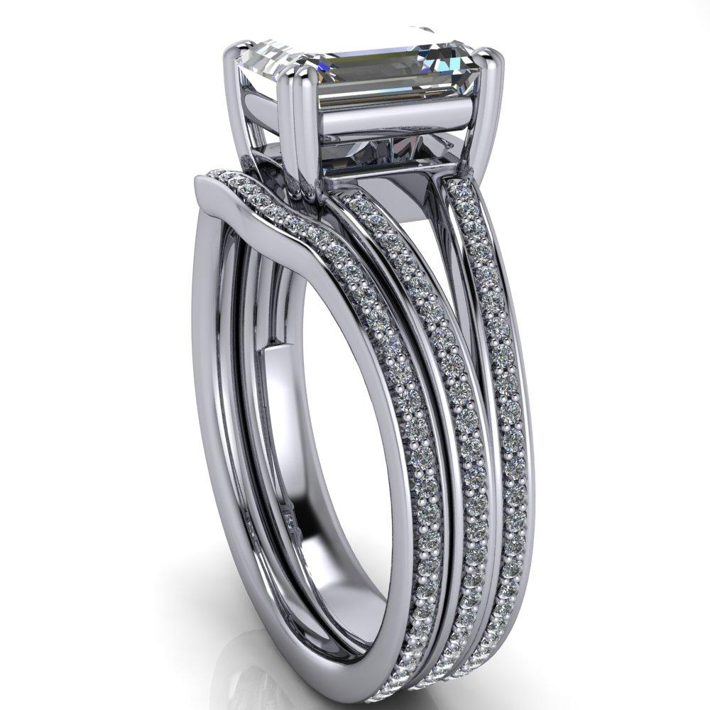 Atlas Emerald Moissanite 4 Prong Split Shank Diamond Channel Engagement Ring-Custom-Made Jewelry-Fire & Brilliance ®