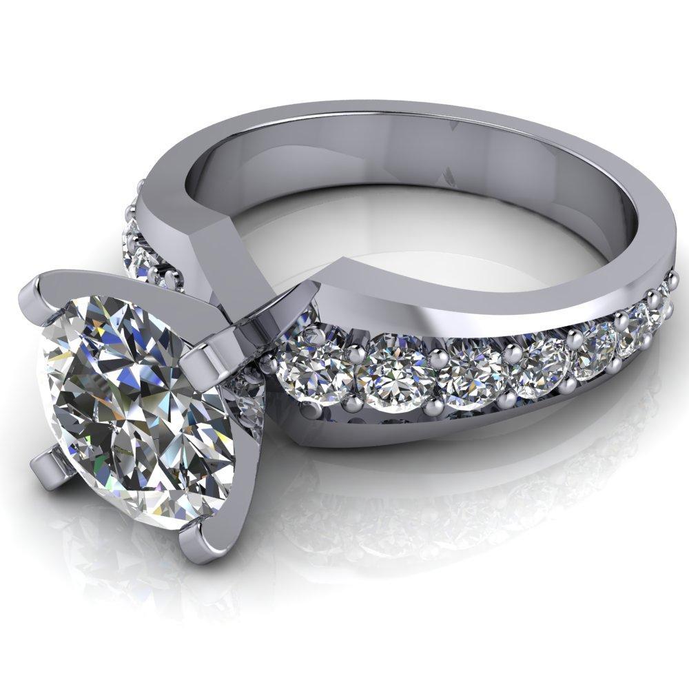 Aubree Round Moissanite 4 Prong Thick Shank Diamond Shoulders Solitaire Ring-Custom-Made Jewelry-Fire & Brilliance ®