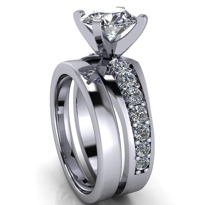 Aubree Round Moissanite 4 Prong Thick Shank Diamond Shoulders Solitaire Ring-Custom-Made Jewelry-Fire & Brilliance ®