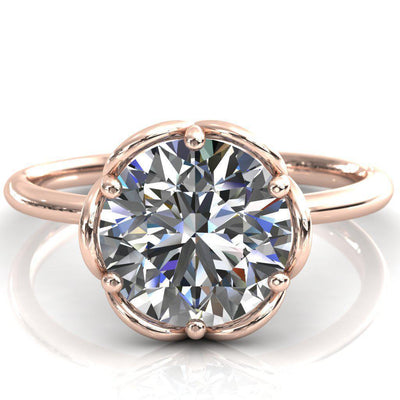Aubretia Round Moissanite Drop Petal Flower Engagement Ring-Custom-Made Jewelry-Fire & Brilliance ®