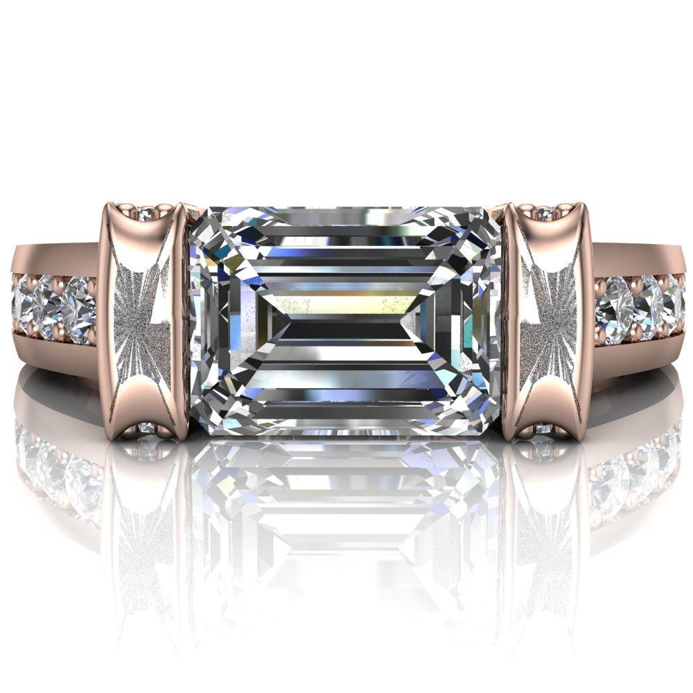 Aubrey Emerald Moissanite Half Bezel Diamond Channel Cathedral Ring-Custom-Made Jewelry-Fire & Brilliance ®