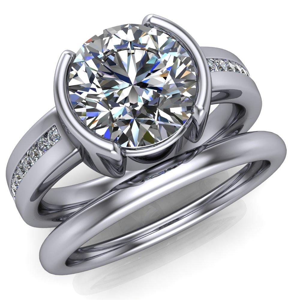 Audrey Round Moissanite Split Bezel Diamond Sides Tapered Solitaire Ring-Custom-Made Jewelry-Fire & Brilliance ®