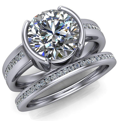 Audrey Round Moissanite Split Bezel Diamond Sides Tapered Solitaire Ring-Custom-Made Jewelry-Fire & Brilliance ®