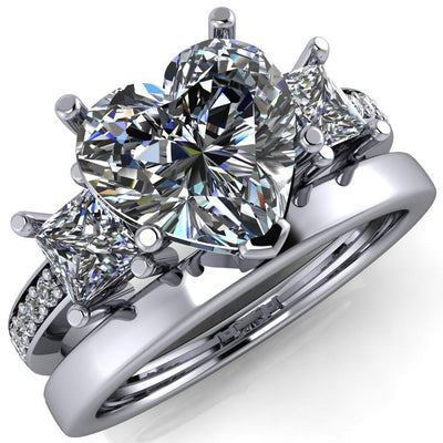 Audrina Heart Moissanite Side Square Diamond Shank Ring-Custom-Made Jewelry-Fire & Brilliance ®