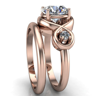 Aurora Round Moissanite 3 Stone Halo Ring-Custom-Made Jewelry-Fire & Brilliance ®