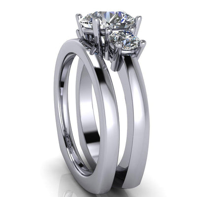 Azalea Round Moissanite Under Bezel Euro Trinity Engagement Ring-Custom-Made Jewelry-Fire & Brilliance ®