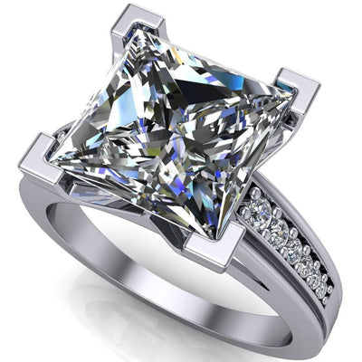 Beatrix Princess/Square Diamond Channel Cathedral Ring-Custom-Made Jewelry-Fire & Brilliance ®