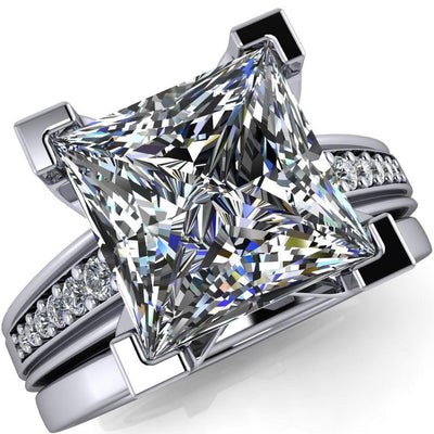 Beatrix Princess/Square Diamond Channel Cathedral Ring-Custom-Made Jewelry-Fire & Brilliance ®